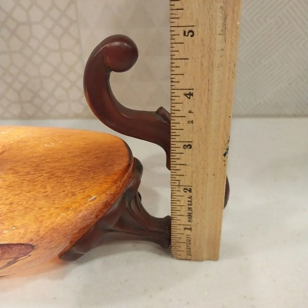 Vintage Aladdin Style Stained Glass Accent Lamp Resin Scroll Handle 12.5